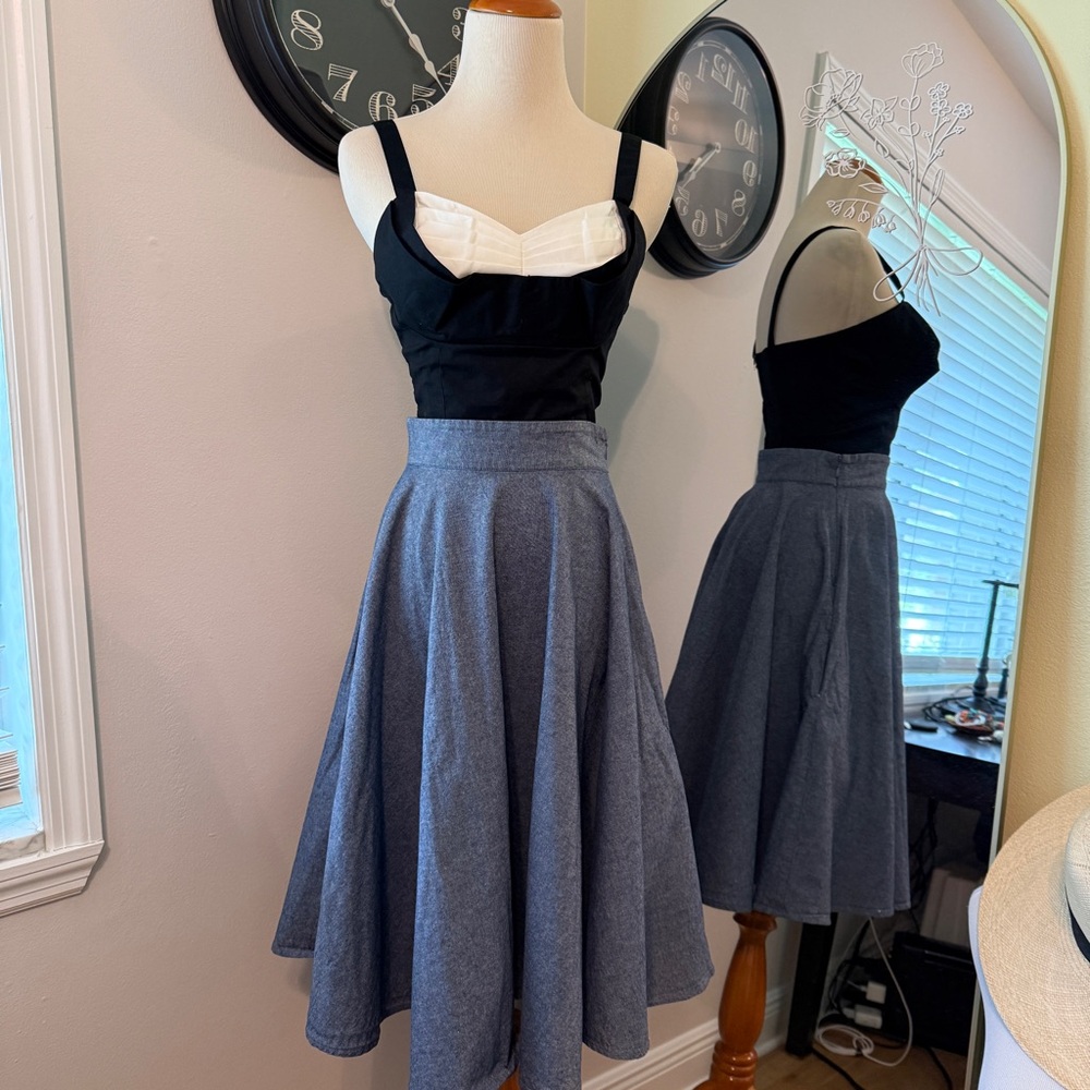 Trashy Diva Chambray Blue Midi circle Skirt 4 Cotton